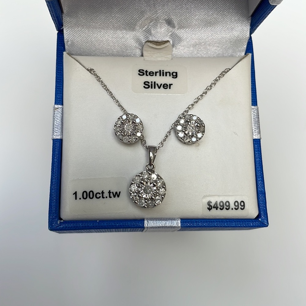 NWT 1ct.tw Diamond Sterling Silver Necklace/Earrings - Picture 5 of 15